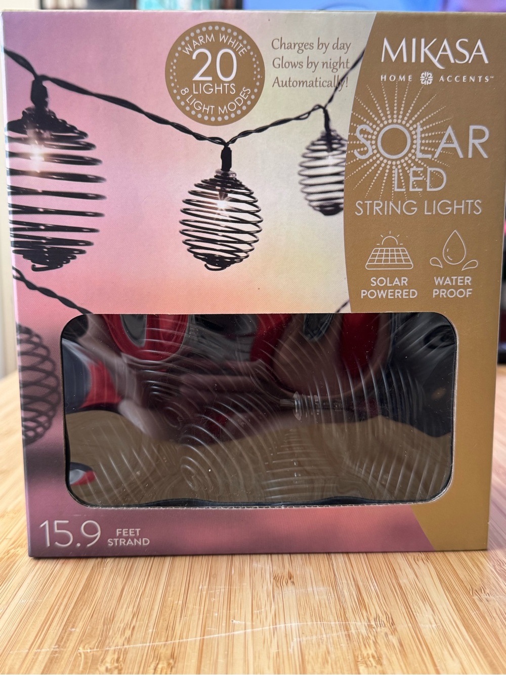 Mikasa Solar LED String Lights - Black and Gold Accents